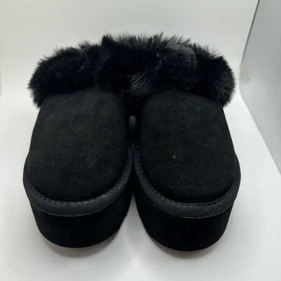 CUSHIONAIRE Women's Husky Genuine Suede cozy mule Platform +Memory Foam 6.5 BLAC - Picture 2 of 7